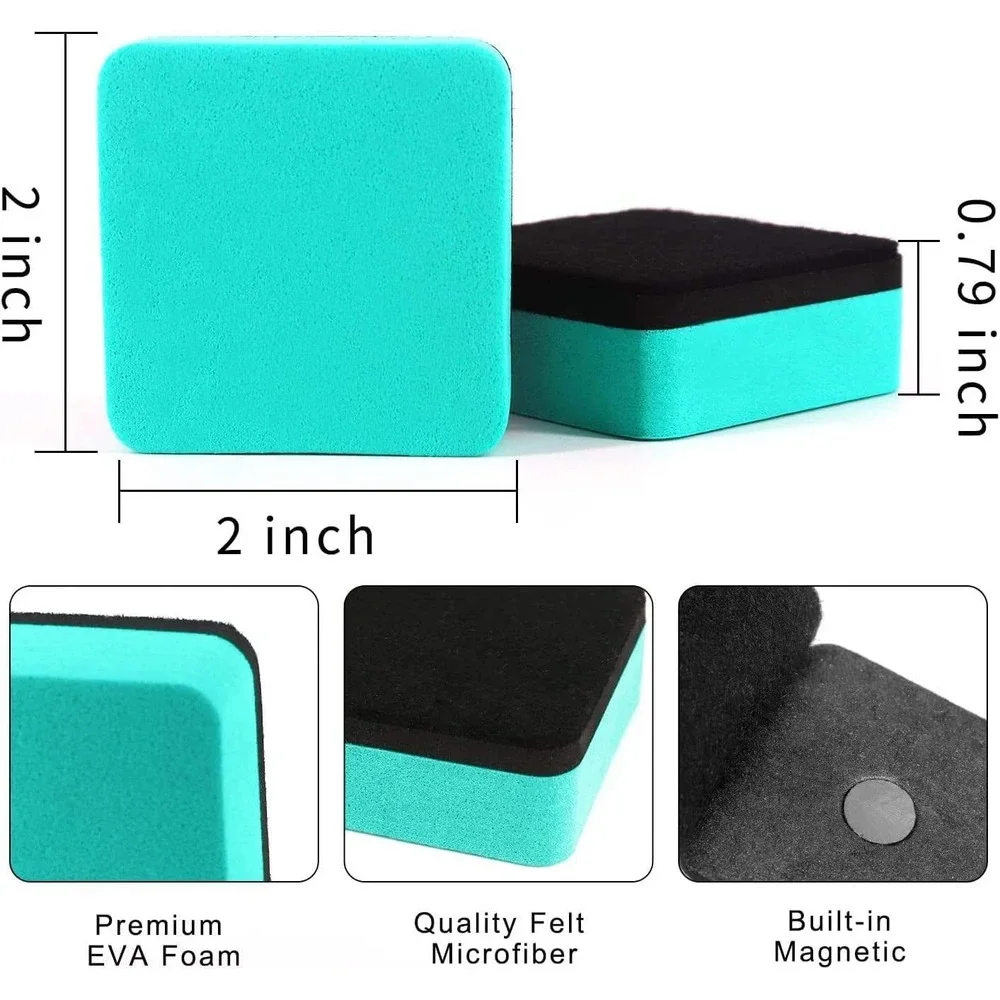 24 Pack Magnetic Dry Erase Whiteboard‎ Erasers Turquoise Felt Microfiber